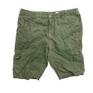 GRAY Saks Fifth Avenue Cargo Shorts Mens Size 34 Green 100% Linen